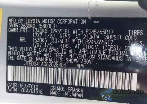 2008 Toyota Highlander from USA, damaged, VIN JTEDS41A082028404